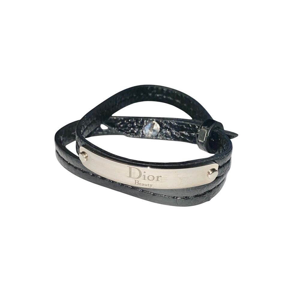 Christian Dior Beauty Faux Leather Wrap Around Nameplate Logo Bracelet Choker